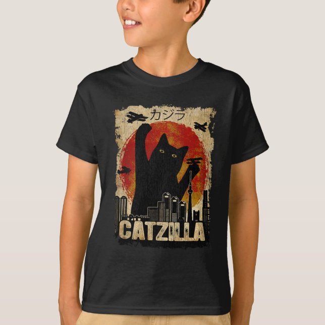 Vintage Catzilla Tee - Funny Kitten And Cat  (Front)