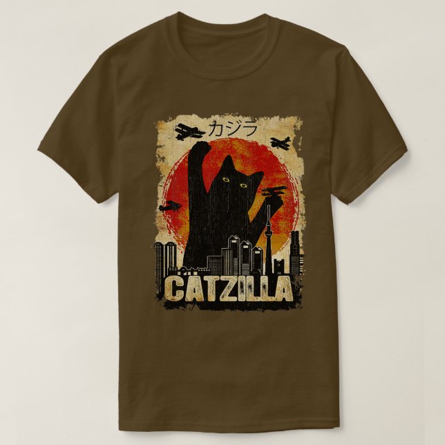 Vintage Catzilla tee  Funny Kitten and Cat  (Design Front)