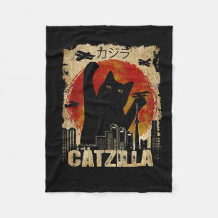 Vintage Catzilla Tee - Funny Kitten And Cat Fleece Blanket
