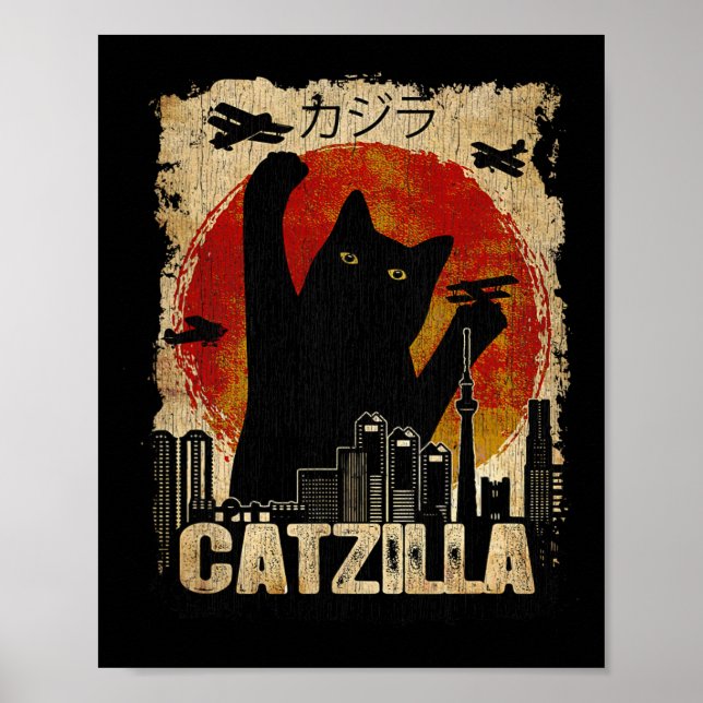 Vintage Catzilla Tee - Funny Kitten And Cat  Poster (Front)