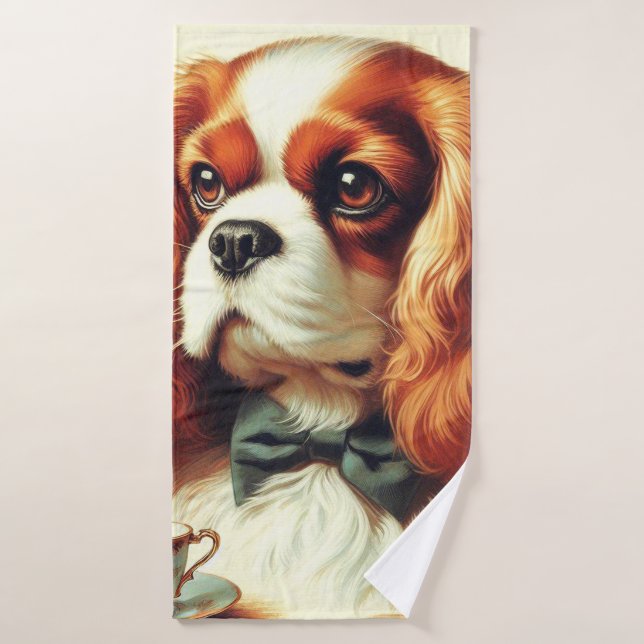 Vintage Cavalier King Charles Spaniel  Painting Bath Towel (Bath Towel)
