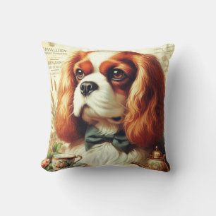 Vintage Cavalier King Charles Spaniel Painting Cushion