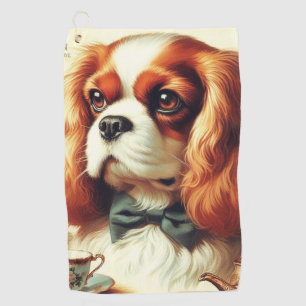 Vintage Cavalier King Charles Spaniel Painting Golf Towel