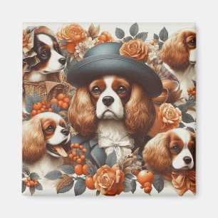 Vintage Cavalier King Charles Spaniel  Painting Magnet