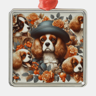 Vintage Cavalier King Charles Spaniel Painting Metal Tree Decoration
