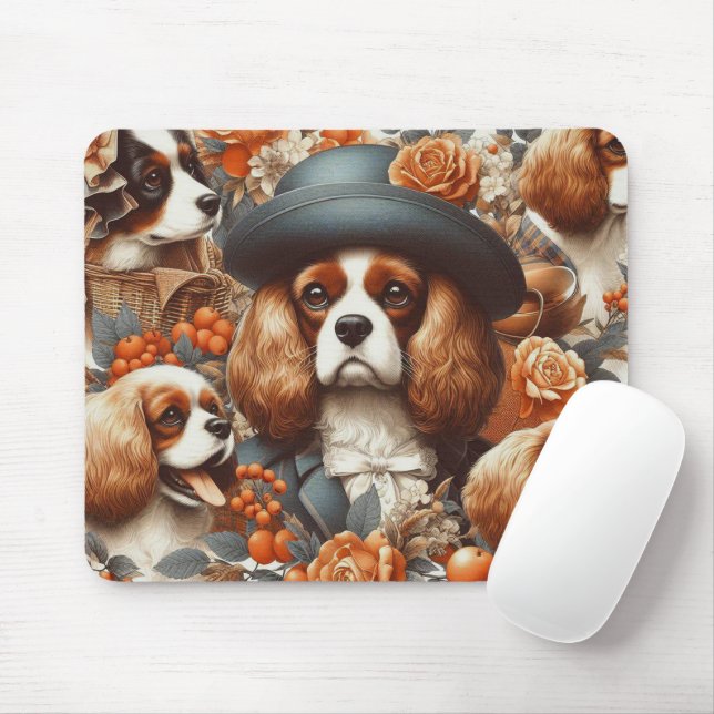 Vintage Cavalier King Charles Spaniel  Painting Mouse Pad (With Mouse)