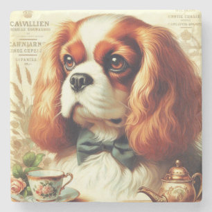 Vintage Cavalier King Charles Spaniel Painting Stone Coaster