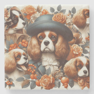 Vintage Cavalier King Charles Spaniel Painting Stone Coaster