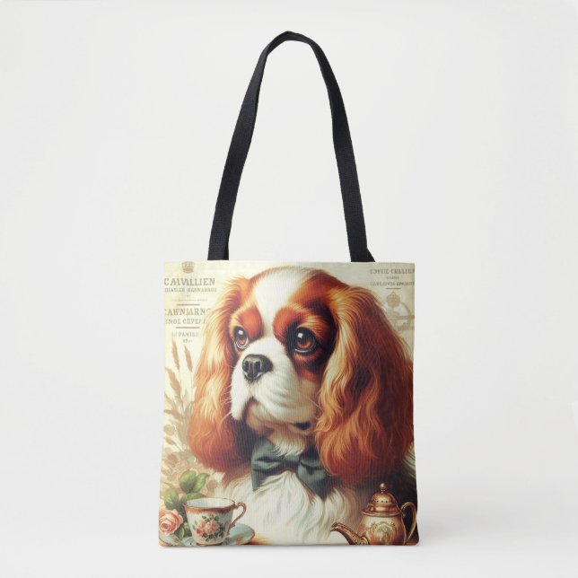 Vintage Cavalier King Charles Spaniel  Painting Tote Bag (Front)