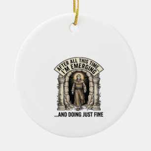Vintage Cave Humour Engraving Graphic Shirt Design Ceramic Tree Decoration