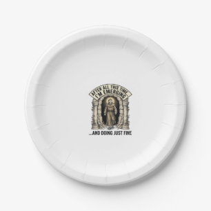 Vintage Cave Humour Engraving Graphic Shirt Design Paper Plate