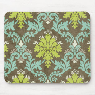 Vintage Celadon and Aqua Damask Mouse Pad