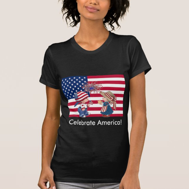 Vintage Celebrate American Flag Womens T-Shirt (Front)