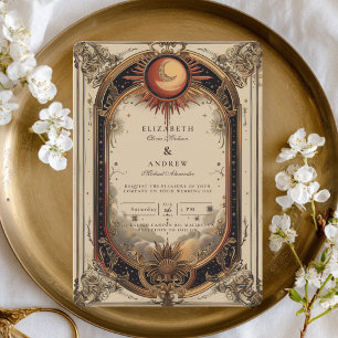 Vintage Celestial Art Nouveau Wedding Invitation