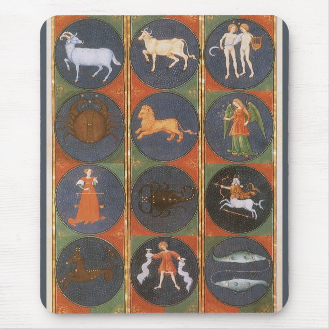 Vintage Celestial, Astrological Zodiac Chart, 1475 Mouse Pad (Front)