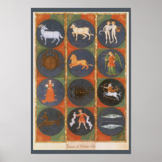 Vintage Celestial, Astrological Zodiac Chart, 1475 Poster