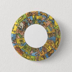 Vintage Celestial, Astrological Zodiac Wheel 6 Cm Round Badge