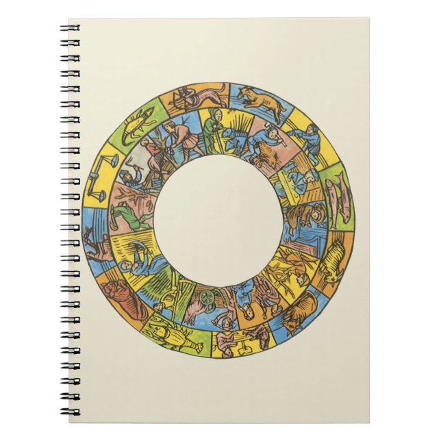 Vintage Celestial, Astrological Zodiac Wheel Notebook (Front)