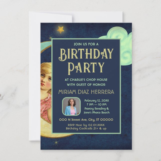 Vintage Celestial Birthday Dinner Party Invitation (Front)