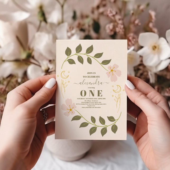 Vintage Celestial Botanical 1st Birthday Invitation (Creator Uploaded)