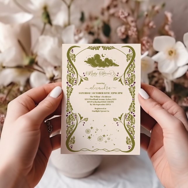 Vintage Celestial Botanical Baby Shower Invitation (Creator Uploaded)