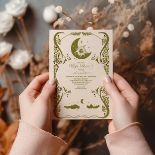 Vintage Celestial Botanical Baby Shower Invitation