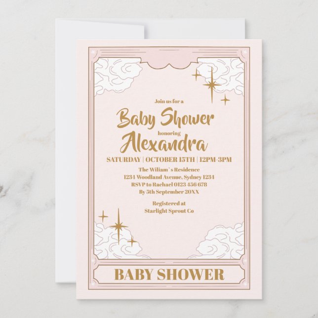 Vintage Celestial Botanical Baby Shower Invitation (Front)
