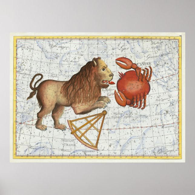 Vintage Celestial Cancer & Leo Constellations Poster (Front)