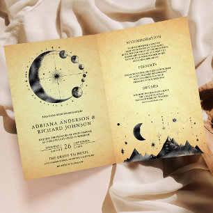 Vintage Celestial Crescent Moon Phases Wedding Invitation