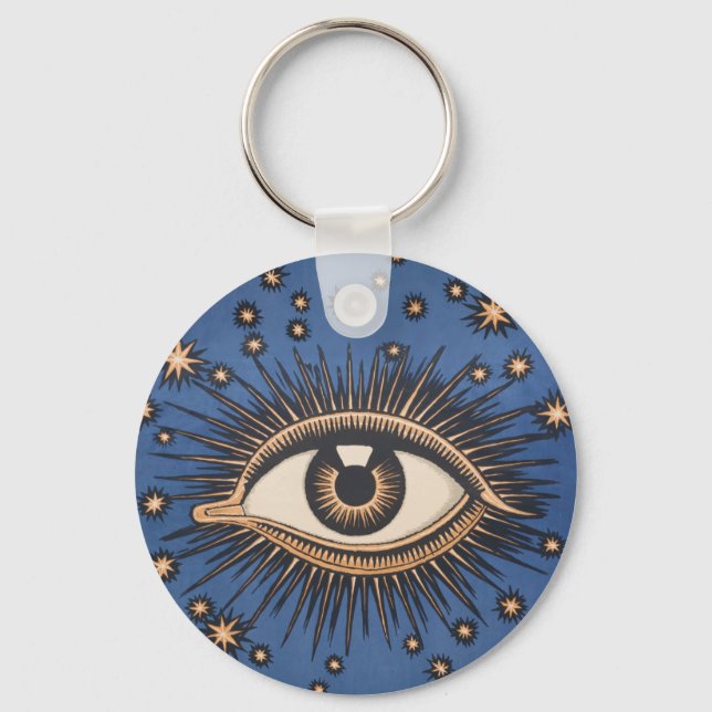 Vintage Celestial Eye Stars Moon Key Ring (Front)