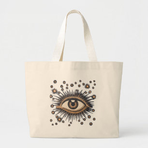 Vintage Celestial Eye Stars Moon Large Tote Bag
