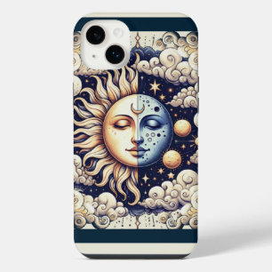 Vintage Celestial Half Sun & Moon Blue Yellow iPhone 14 Plus Case