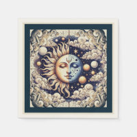 Vintage Celestial Half Sun & Moon Blue Yellow