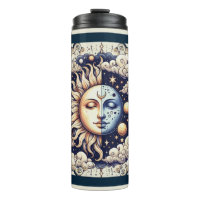 Vintage Celestial Half Sun & Moon Blue Yellow