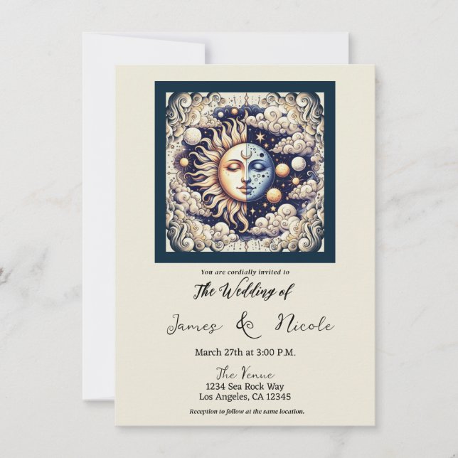 Vintage Celestial Half Sun & Moon Cream Beige Invitation (Front)