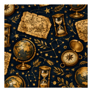 Vintage Celestial Map & Astronomy Pattern Poster