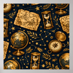 Vintage Celestial Map & Astronomy Pattern Poster