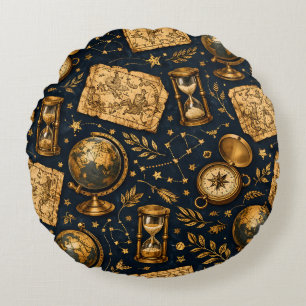 Vintage Celestial Map & Astronomy Pattern Round Cushion