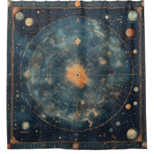 Vintage Celestial Map with Zodiac and Planetary Shower Curtain