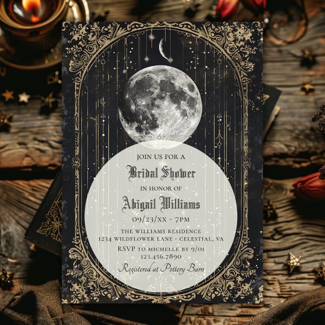 Vintage Celestial Moon Stars Mystic Bridal Shower Invitation (Creator Uploaded)