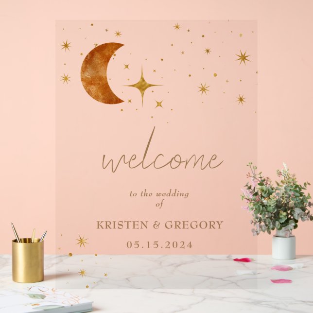 Vintage Celestial Moon Stars Wedding  Acrylic Sign (Wedding)