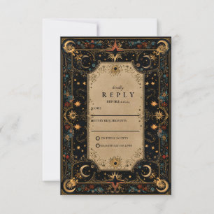 Vintage Celestial Renaissance Wedding RSVP Card