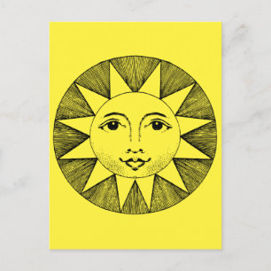 Vintage Celestial Smiling Sun Illustration Postcard