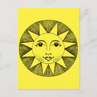 Vintage Celestial Smiling Sun Illustration Postcard