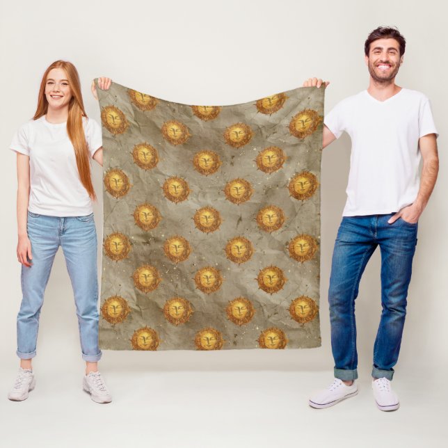 Vintage Celestial Sun Astrology Pattern Fleece Blanket (In Situ)