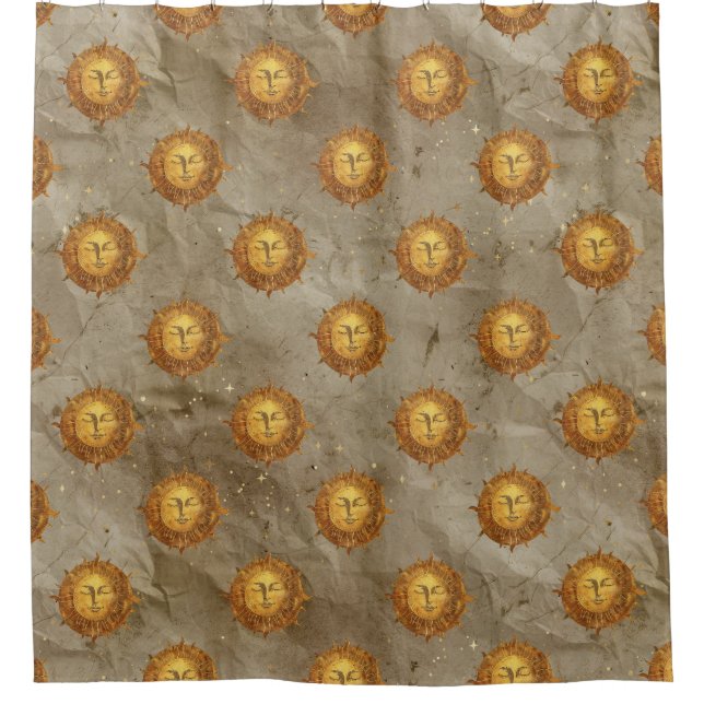 Vintage Celestial Sun Astrology Pattern Shower Curtain (Front)