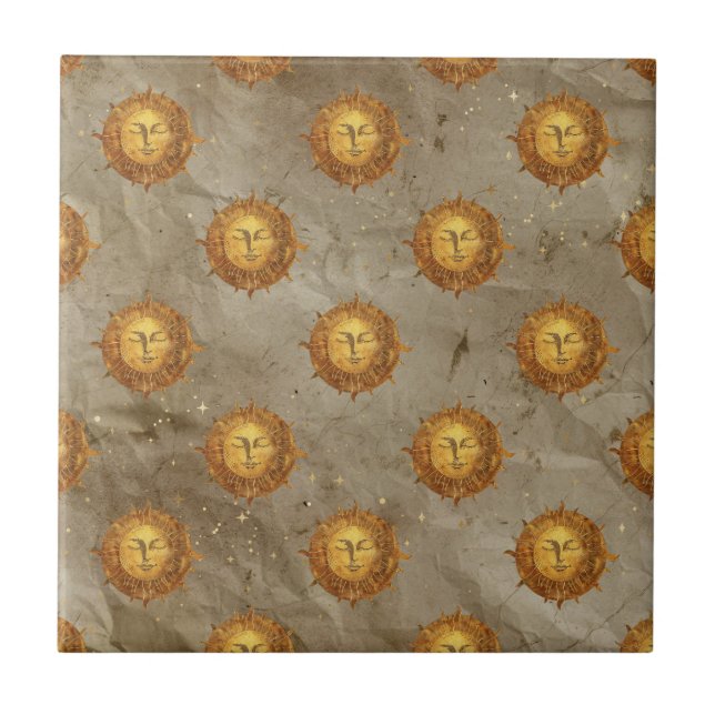 Vintage Celestial Sun Astrology Pattern Tile (Front)