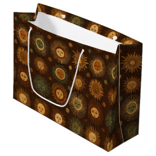 Vintage Celestial Sun Face Pattern Large Gift Bag