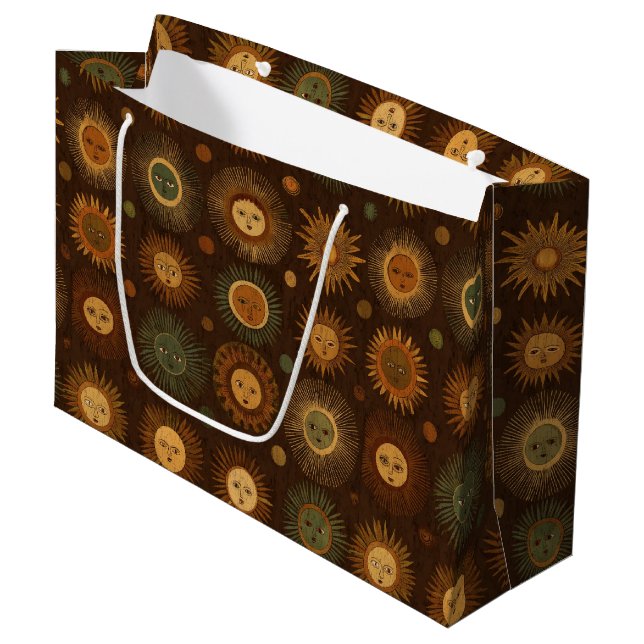 Vintage Celestial Sun Face Pattern Large Gift Bag (Front Angled)