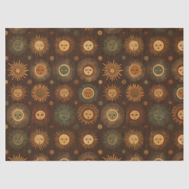 Vintage Celestial Sun Face Pattern Tissue Paper (Front)